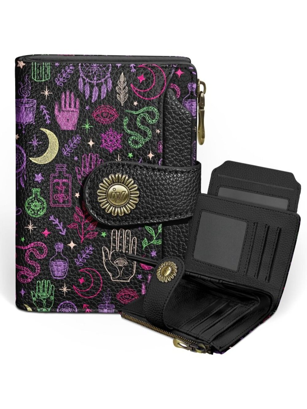 〽️Women Gothic Magic PU Leather RFID Blocking Bifold 14 Card Slots Cash Purse